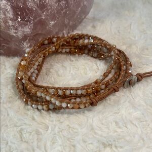 Elegant Tan and White Beaded Wrap Bracelet